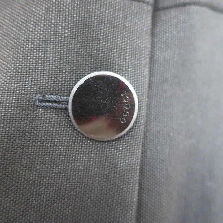 Gucci Tie-Waist Coat Black Stretch Hemp Size 42 Button Front Jacket