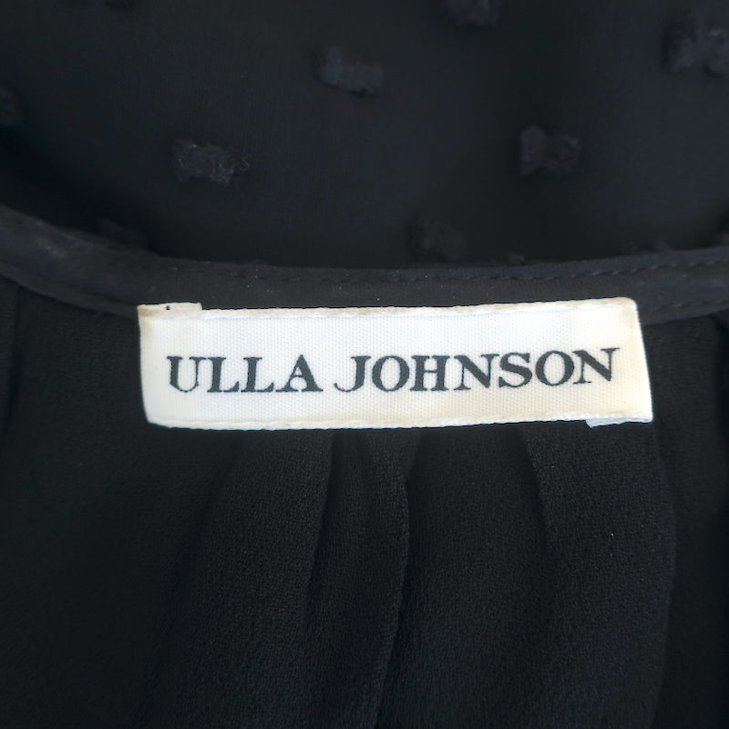 Ulla Johnson Aurelie Ruffled Midi Dress Black Swiss Dot Georgette Size 10