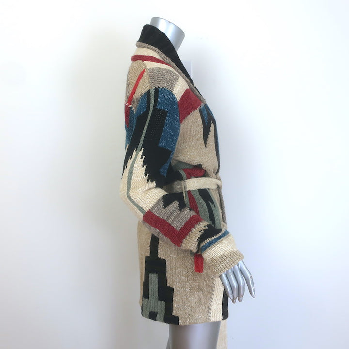 POLO Ralph Lauren Southwestern Patchwork Belted Cardigan Beige/Multi Size Small