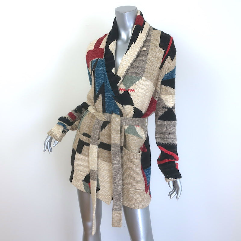POLO Ralph Lauren Southwestern Patchwork Belted Cardigan Beige/Multi Size Small