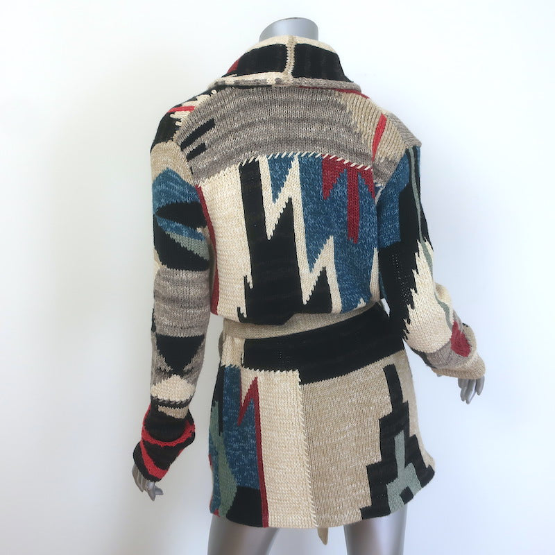POLO Ralph Lauren Southwestern Patchwork Belted Cardigan Beige/Multi Size Small
