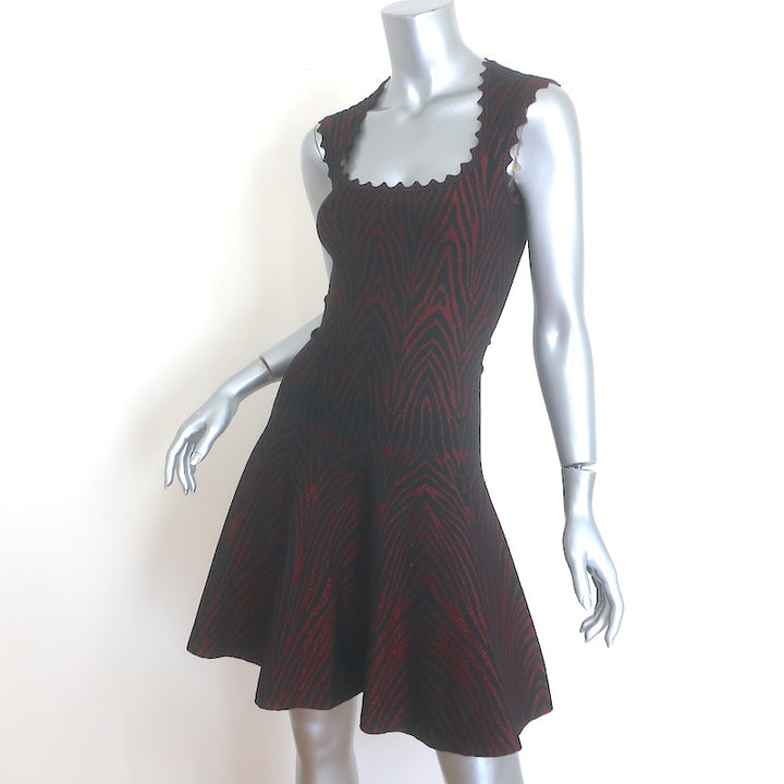 Alaia Zebra Jacquard Metallic Knit Mini Dress Red/Black Stretch Knit Size 40
