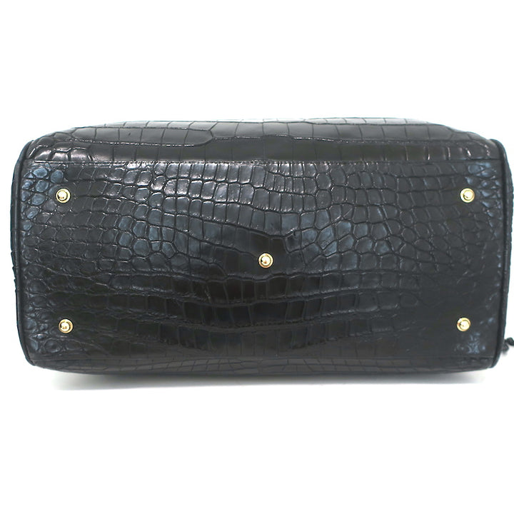 Kendall Conrad Crocodile Duffel Bag Black Extra Large Shoulder Bag