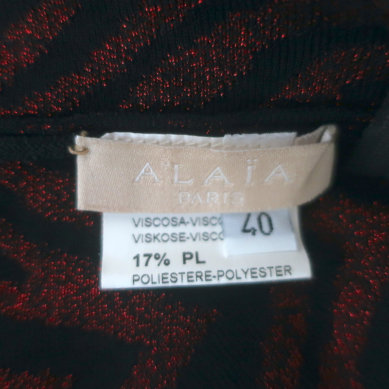 Alaia Zebra Jacquard Metallic Knit Mini Dress Red/Black Stretch Knit Size 40