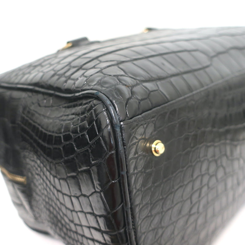 Kendall Conrad Crocodile Duffel Bag Black Extra Large Shoulder Bag