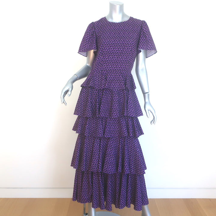 Rhode Serena Tiered Midi Dress Purple Printed Crepe Size 6