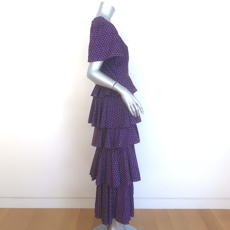 Rhode Serena Tiered Midi Dress Purple Printed Crepe Size 6