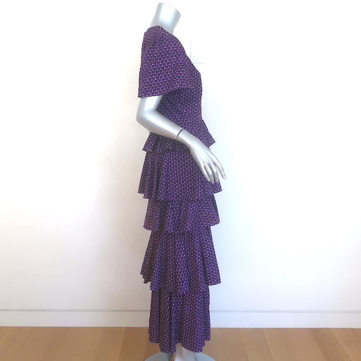 Rhode Serena Tiered Midi Dress Purple Printed Crepe Size 6
