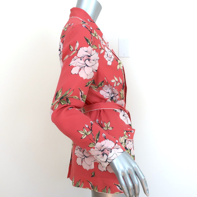 Joie Smoking Jacket Anasophia Salmon Floral Print Silk Size Small Belted Blazer