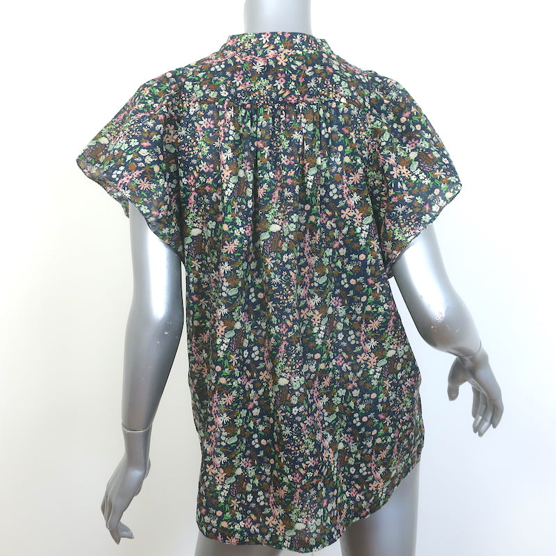 Trovata Birds Of Paradis Brett Flutter Sleeve Top Navy Floral Print Size Medium