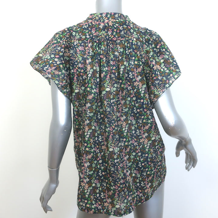 Trovata Birds Of Paradis Brett Flutter Sleeve Top Navy Floral Print Size Medium