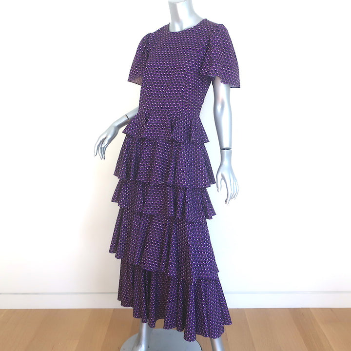 Rhode Serena Tiered Midi Dress Purple Printed Crepe Size 6