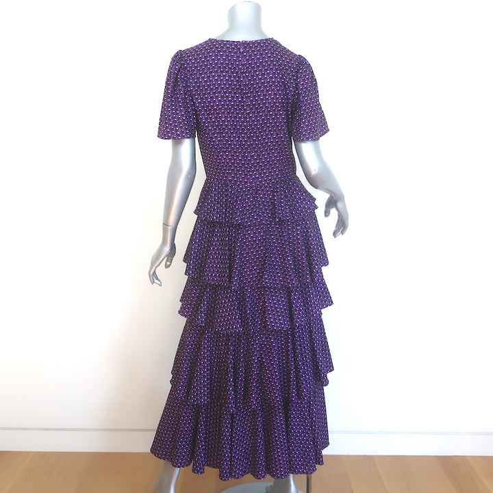 Rhode Serena Tiered Midi Dress Purple Printed Crepe Size 6