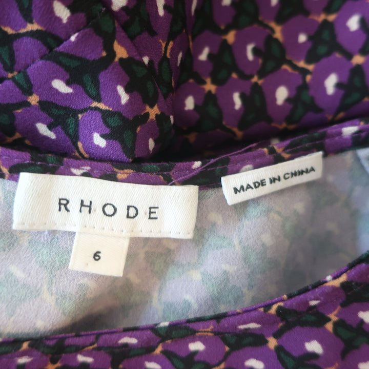 Rhode Serena Tiered Midi Dress Purple Printed Crepe Size 6
