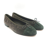 Chanel 25A CC Cap Toe Suede Ballet Flats Dark Khaki Green Size 39C NEW