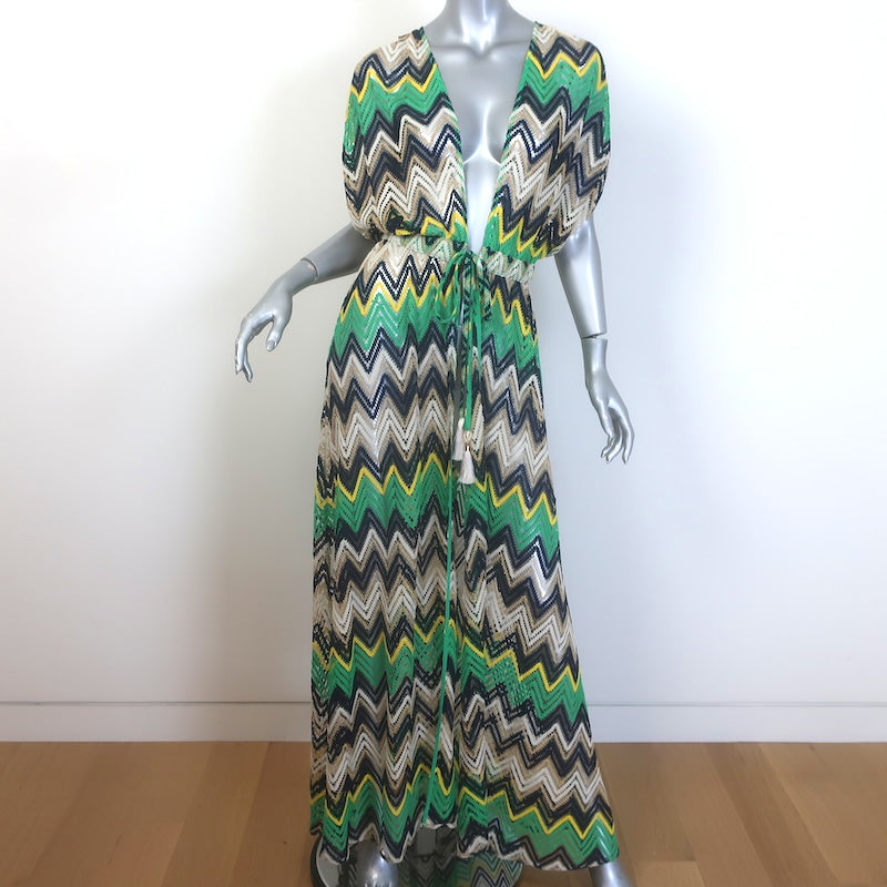 Ramy Brook Katherine Chevron Knit Cover-Up Maxi Dress Green/Multi Size Small NEW