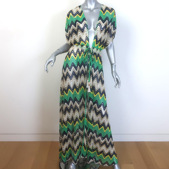 Ramy Brook Katherine Chevron Knit Cover-Up Maxi Dress Green/Multi Size Small NEW