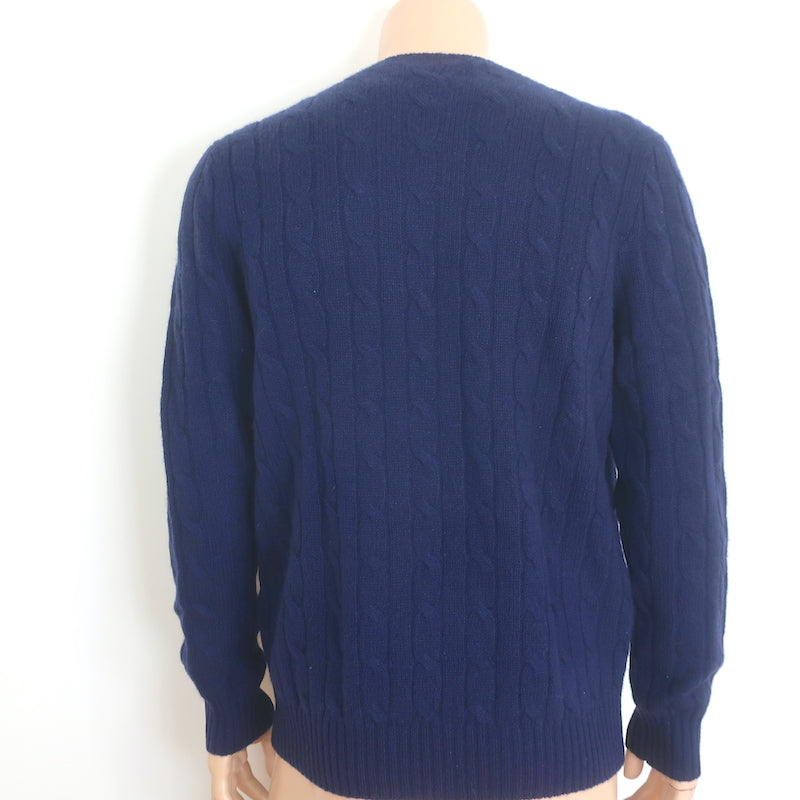 Polo Ralph Lauren The Iconic Cable Knit Cashmere Sweater Navy Size Large