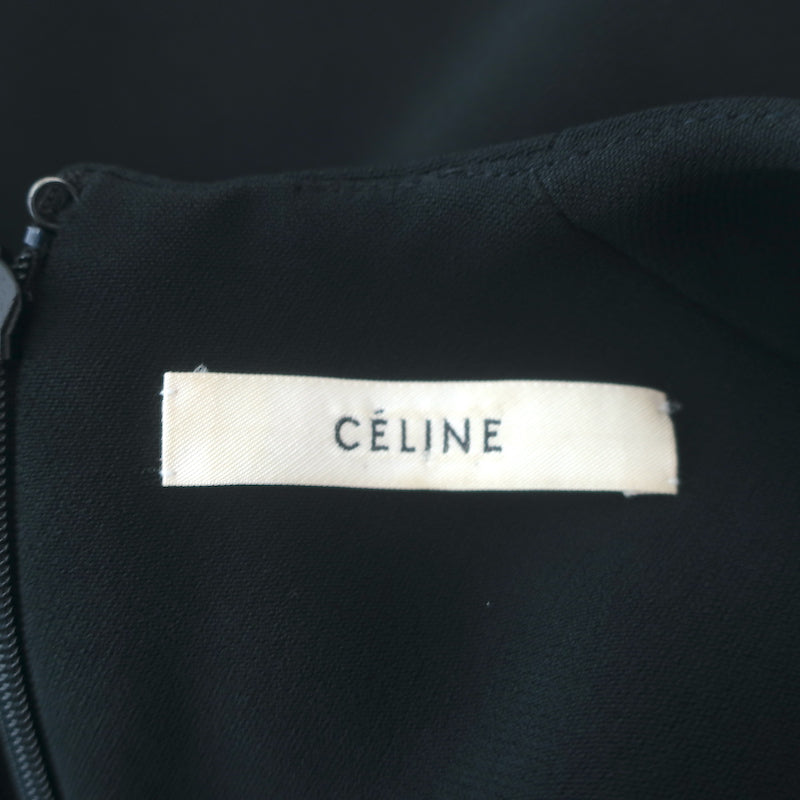 Celine Sleeveless Peplum Dress Black Crepe Size 42