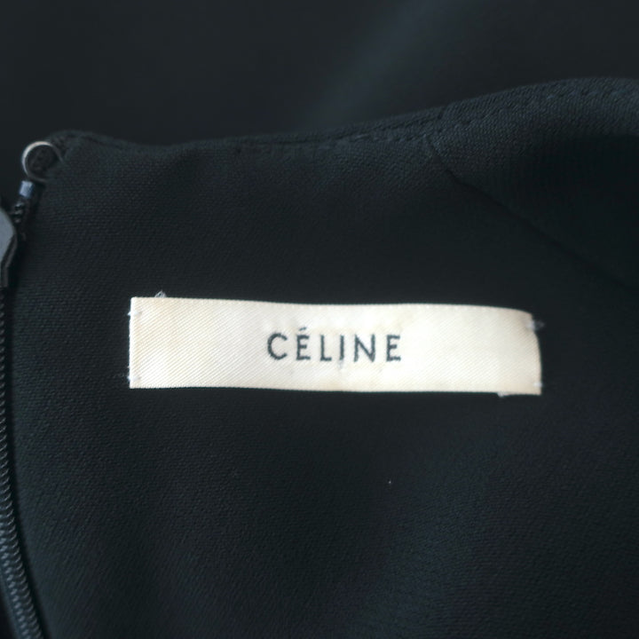 Celine Sleeveless Peplum Dress Black Crepe Size 42