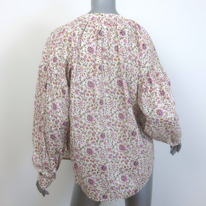Xirena Romi Blouse Cream Floral Print Cotton Small Long Sleeve Top