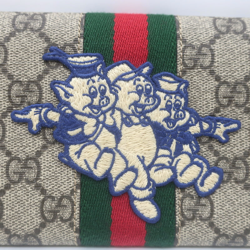 Gucci x Disney Three Little Pigs Ophidia GG Supreme Continental Wallet Beige