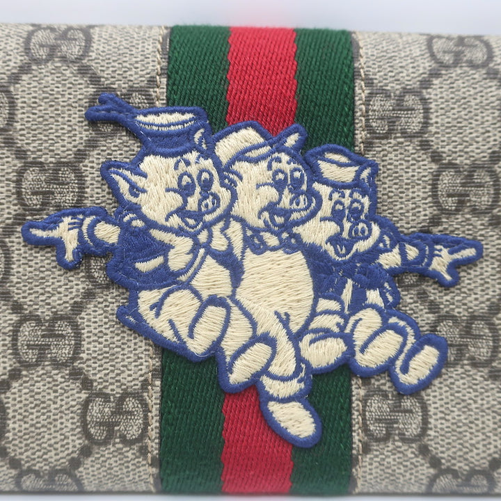 Gucci x Disney Three Little Pigs Ophidia GG Supreme Continental Wallet Beige