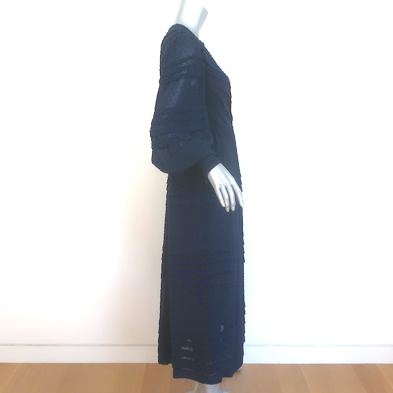 Zimmermann Swiss Dot Pleated Midi Dress Navy Georgette Size 1