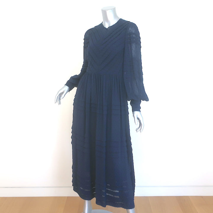 Zimmermann Swiss Dot Pleated Midi Dress Navy Georgette Size 1
