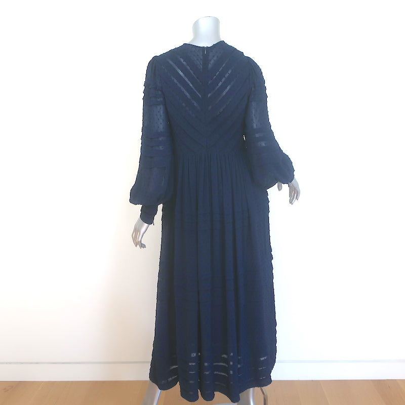Zimmermann Swiss Dot Pleated Midi Dress Navy Georgette Size 1
