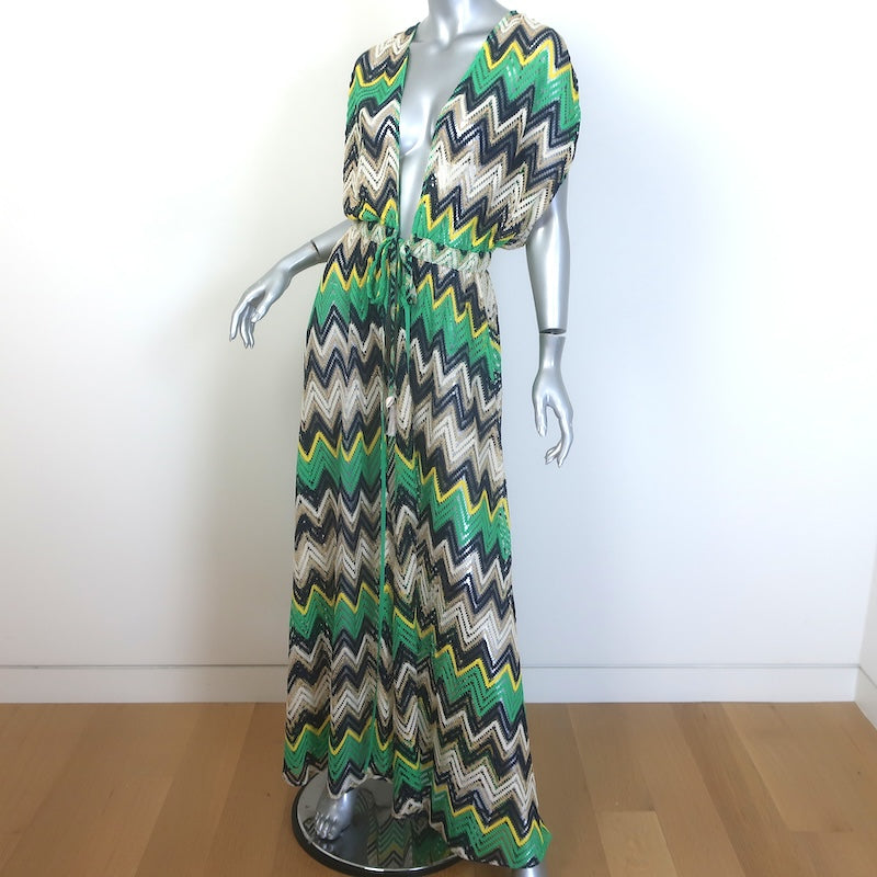 Ramy Brook Katherine Chevron Knit Cover-Up Maxi Dress Green/Multi Size Small NEW