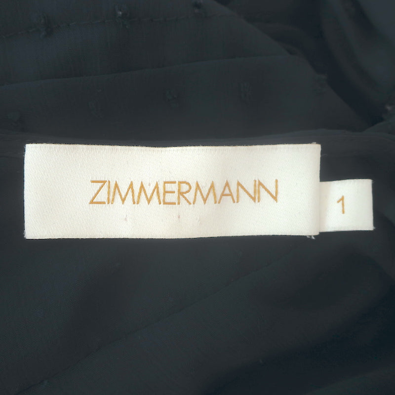 Zimmermann Swiss Dot Pleated Midi Dress Navy Georgette Size 1