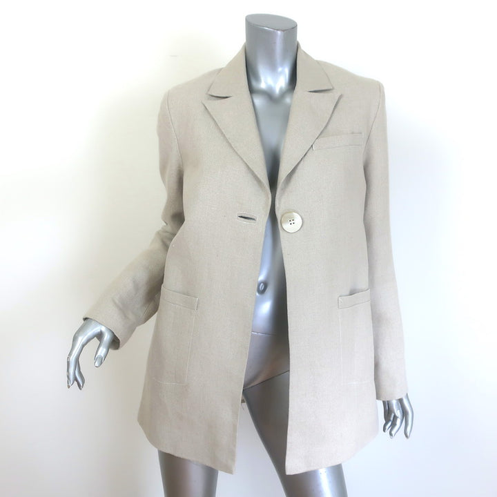 GANNI Oversized Linen Blazer Beige Size 32 One-Button Jacket