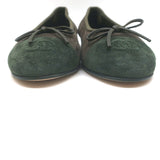 Chanel 25A CC Cap Toe Suede Ballet Flats Dark Khaki Green Size 39C NEW