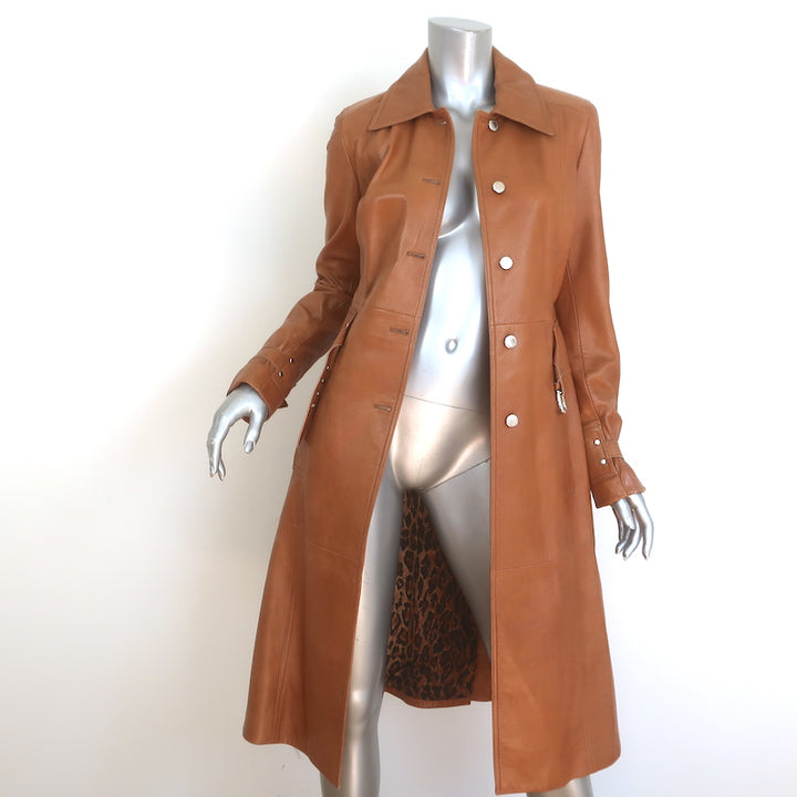 Dolce &amp; Gabbana Belted Leather Coat Brown Lambskin Size 42