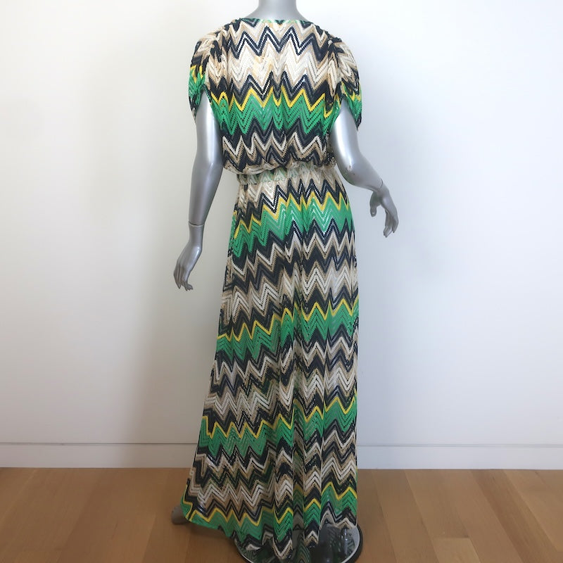 Ramy Brook Katherine Chevron Knit Cover-Up Maxi Dress Green/Multi Size Small NEW
