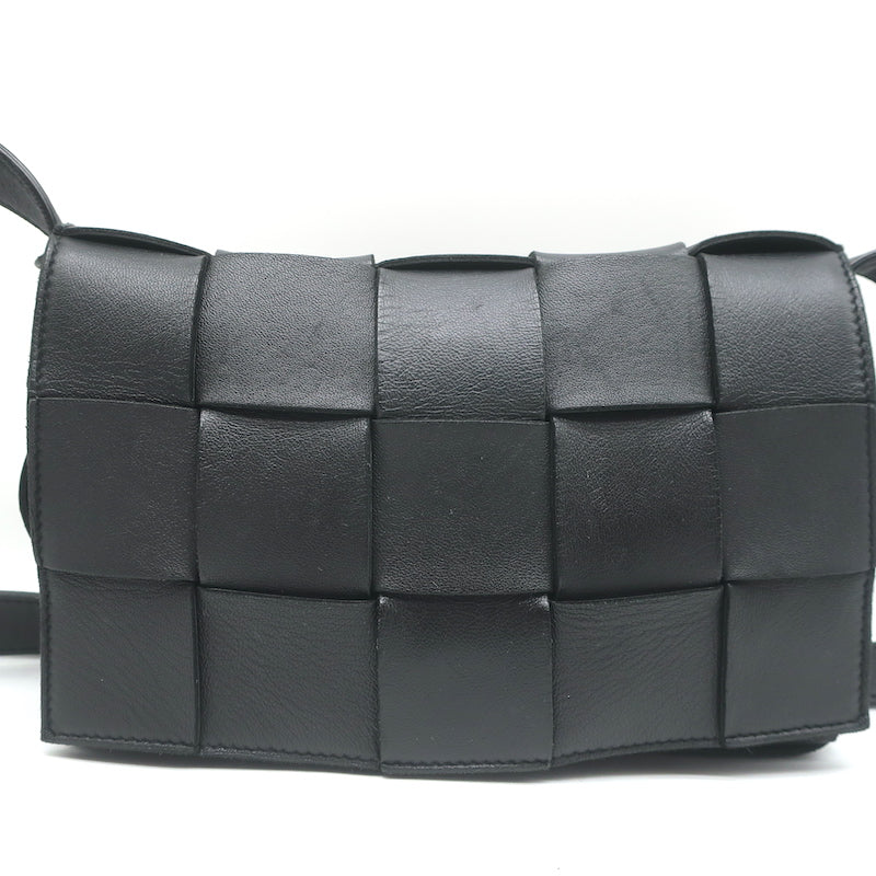 Bottega Veneta Cassette Shoulder Bag Black Intrecciato Leather Crossbody