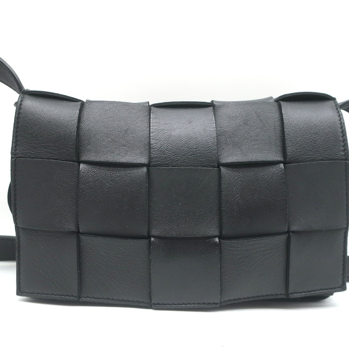 Bottega Veneta Cassette Shoulder Bag Black Intrecciato Leather Crossbody