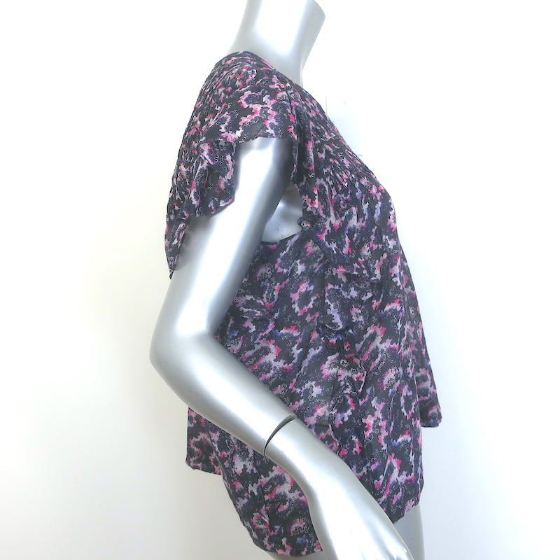 Isabel Marant Etoile Ilayona Blouse Printed Cotton Size 40 Flutter Sleeve Top
