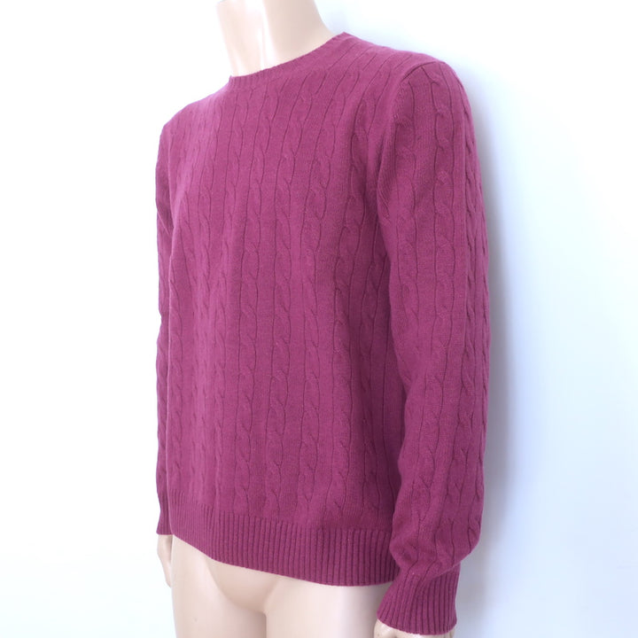 Brooks Brothers Cashmere Cable Knit Crewneck Sweater Cranberry Size Large NEW