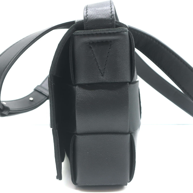 Bottega Veneta Cassette Shoulder Bag Black Intrecciato Leather Crossbody