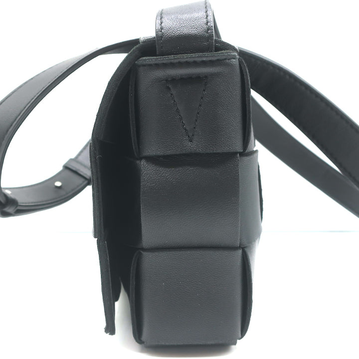 Bottega Veneta Cassette Shoulder Bag Black Intrecciato Leather Crossbody
