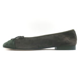 Chanel 25A CC Cap Toe Suede Ballet Flats Dark Khaki Green Size 39C NEW