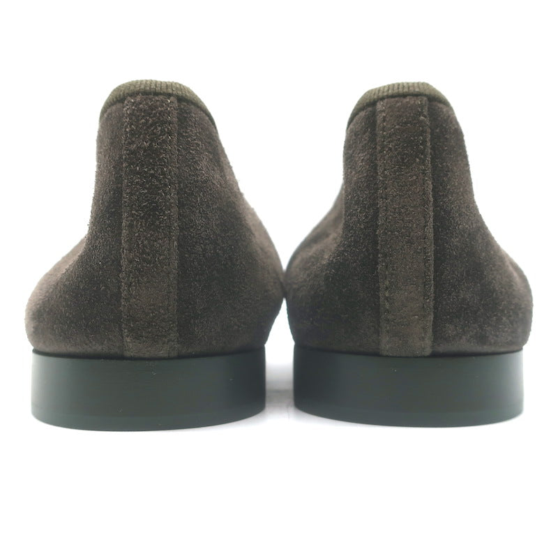 Chanel 25A CC Cap Toe Suede Ballet Flats Dark Khaki Green Size 39C NEW