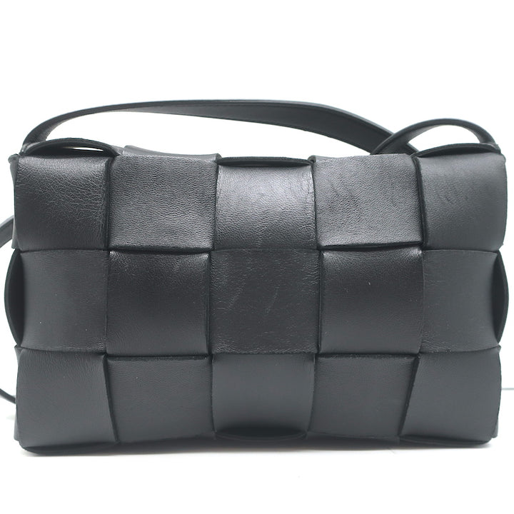 Bottega Veneta Cassette Shoulder Bag Black Intrecciato Leather Crossbody