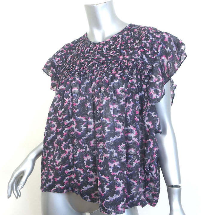 Isabel Marant Etoile Ilayona Blouse Printed Cotton Size 40 Flutter Sleeve Top
