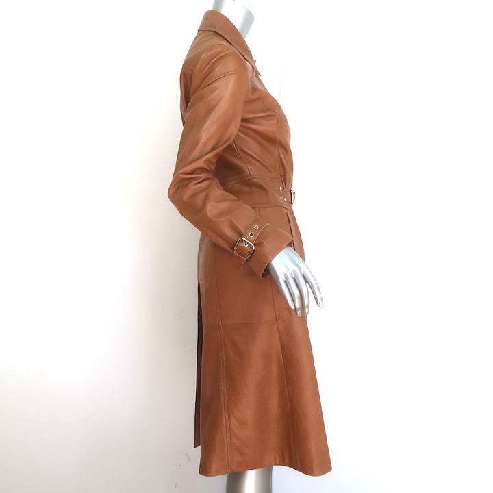 Dolce &amp; Gabbana Belted Leather Coat Brown Lambskin Size 42