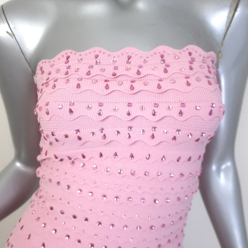 LoveShackFancy Eclipse Rhinestone Bandage Dress Pink Size Extra Small NEW