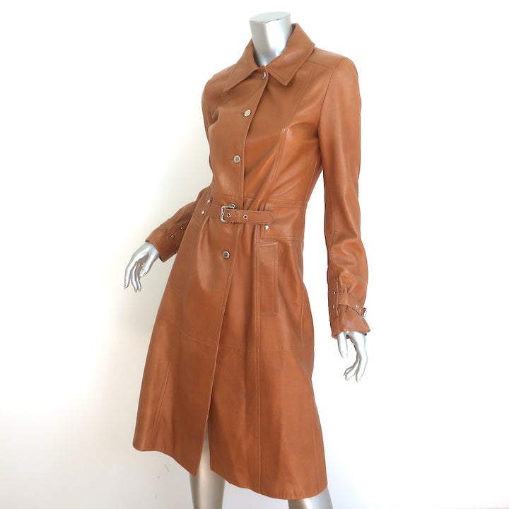 Dolce &amp; Gabbana Belted Leather Coat Brown Lambskin Size 42