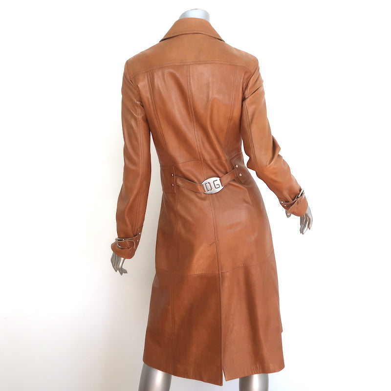 Dolce &amp; Gabbana Belted Leather Coat Brown Lambskin Size 42